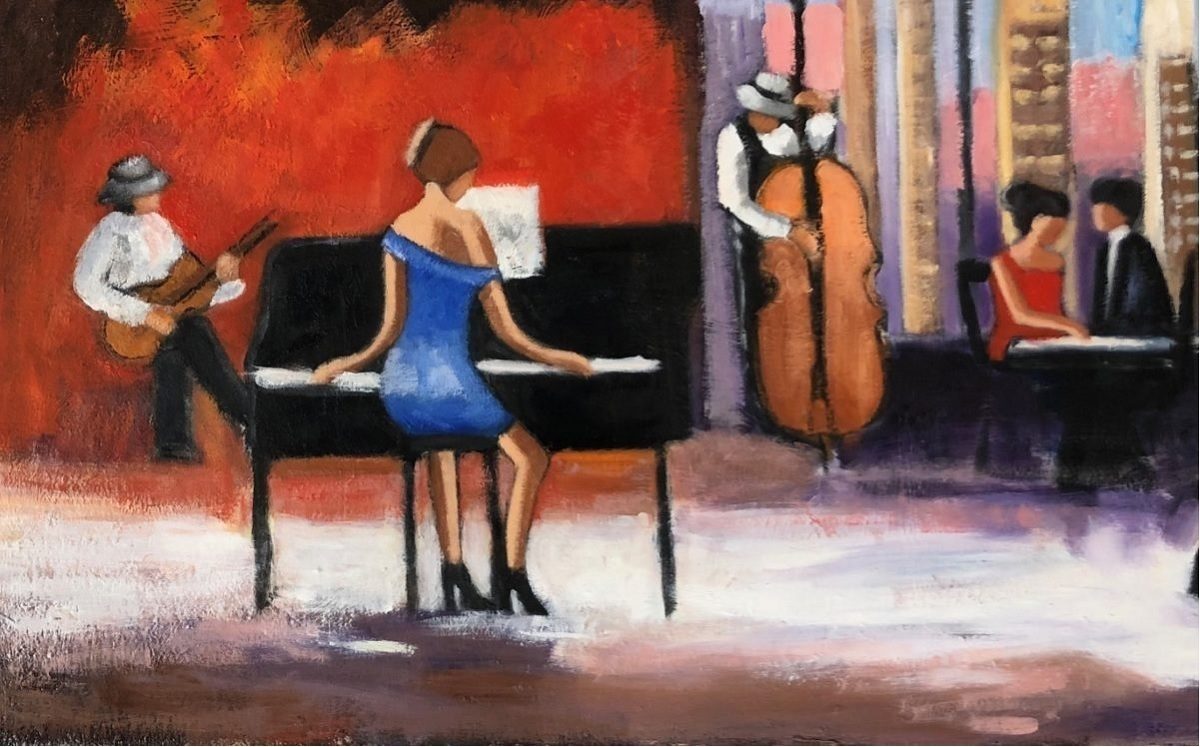 Tapani Piirto, Musiikin helmiä, 50x100, öljyväri (2020)